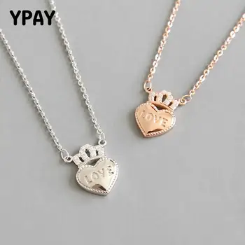 

YPAY 100% 925 Sterling Silver Crown Pendant Necklace for Women Zircon Heart Love Necklaces Fine Jewelry Christmas Gifts YMN080