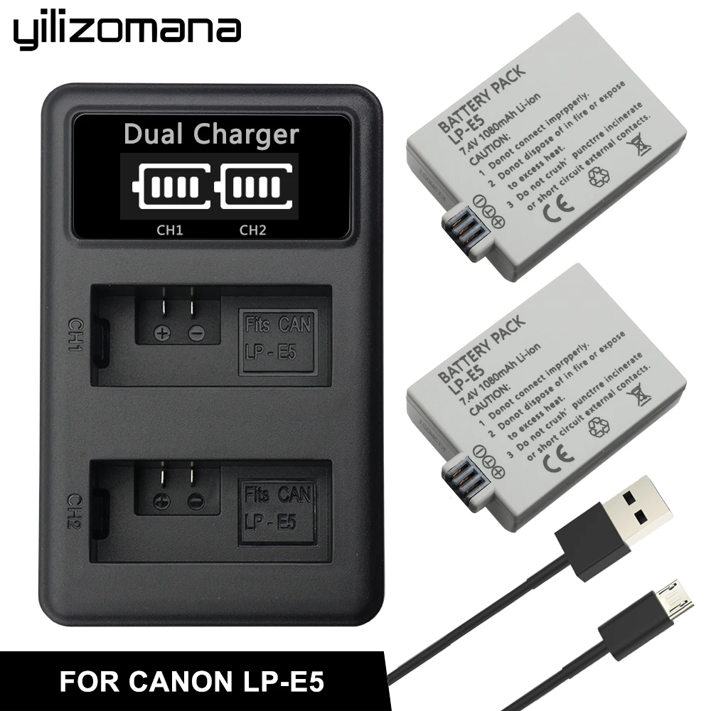 YILIZOMANA LP-E5 LPE5 LP E5 Камера Батарея 7,2 V 1080 мА-ч для цифровой однообъективной зеркальной камеры Canon EOS Rebel XS T1i XSi 1000D 500D 450D поцелуй X3 X2 F