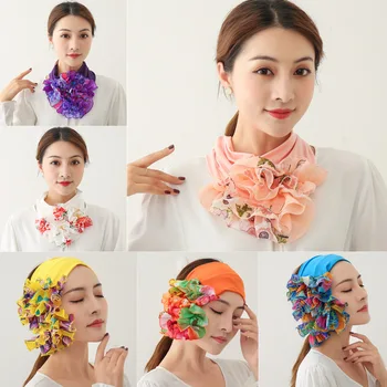 

2020 Bandana Women Chiffon Scarf Silk Neck Foulard Female Bufanda Sunscreen Print Cover Breathable Lace Ring Hijab Scarves