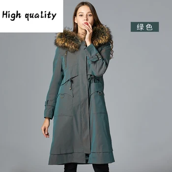 Preise 2020 Echt Parka Weibliche Kaninchen Liner Lange Jacke Winter Mantel Frauen WaschbÀren Pelz Kragen Warme Parkas MY4587