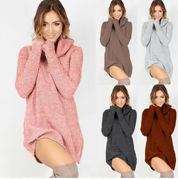 

Womens Cowl Neck Loose Long Sleeve Oversize pullover Sweatshirt Jumper Tops Sweater Dress robe pull