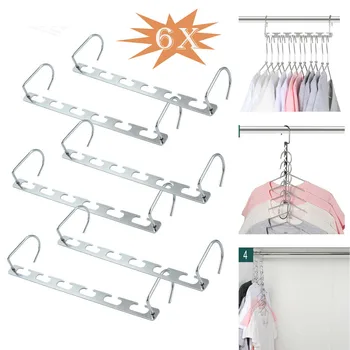 

WINOMO 6pcs Metal Wardrobe Hanger Multifunction Closet Hanger Bar Clothes Coat Hanger Organizer Storage Hooks Rack Hangers Home