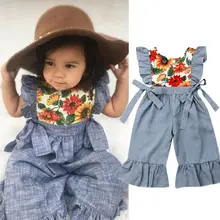 От 1 до 6 лет; одежда для маленьких девочек; комбинезон с рюшами и подсолнухами; широкие брюки; летний купальник без спины для девочек; солнцезащитные комбинезоны