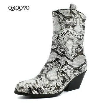 

2019 Fashion Women Boots Wedges High Heel Ankle Boots Snake Print Western Autumn Winter Woman Boots Shoes Black White Yellow