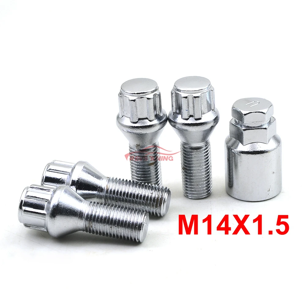 Extended Shank Lug Bolts With A Key Included Fits Audi Bmw Mercedes Benz Porsche Volkswagen 2 5 pc Black Wheel Locks 14x1.5 Locking Bolts Lock Steel 50mm 