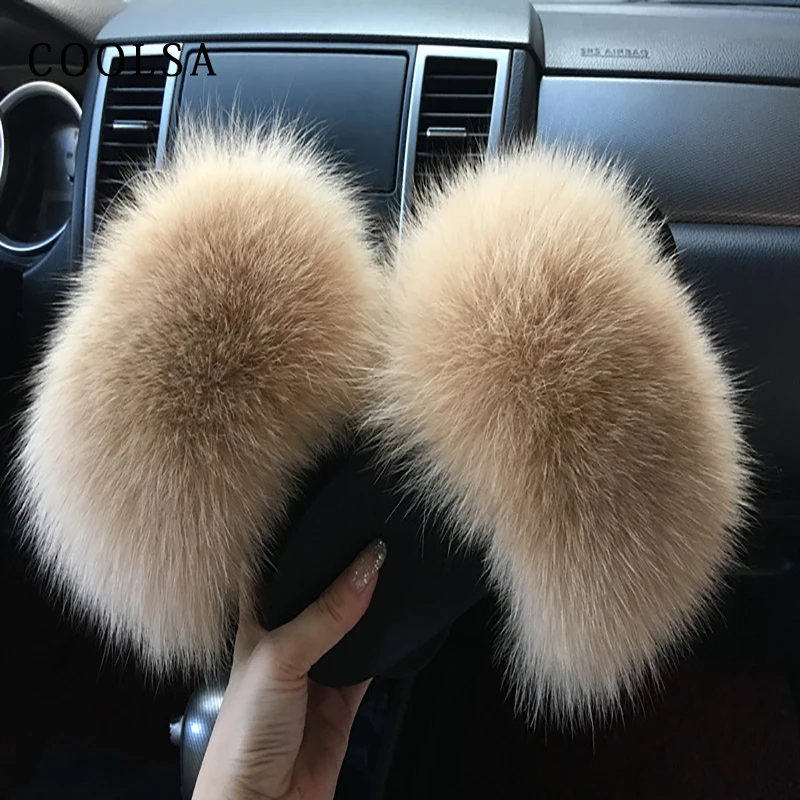 Шлепанцы Coolsa женские для дома сланцы из натурального Лисьего меха повседневные