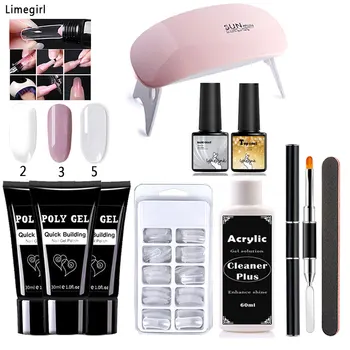 

Limegirl 30ml UV LED Polygel Kit/Set With Lamp Quick Building Finger Extension Camouflage Nail Art Poly Gel Tips Brush Tools