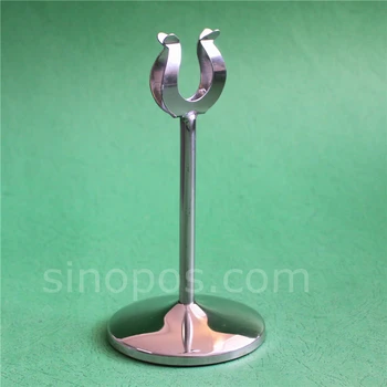 

Stainless Steel Harp Card Holder, weighted base u-shaped clamp sign stand table number place cards restaurant menu display clips