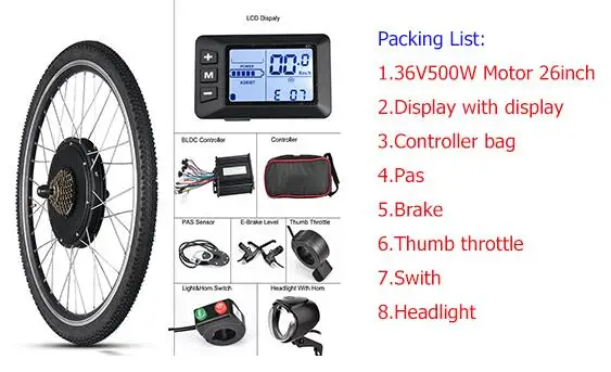 Electric Bike Conversion Kit Rear Wheel Motor 36V/48V 500W Hub motor wheel e bike conversion kit 48V 20inch/26inch Bike kits - Цвет: 26inch 36V  kits