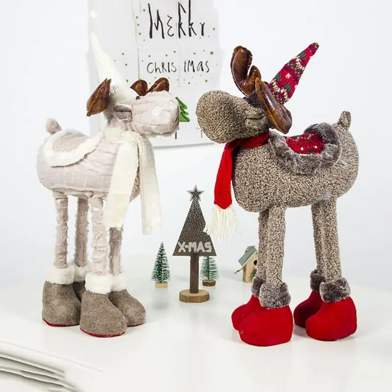

Reindeer Doll Ornament Telescopic Legs Stuffed Holiday Figurines Gift Christmas Plush Animal Toy