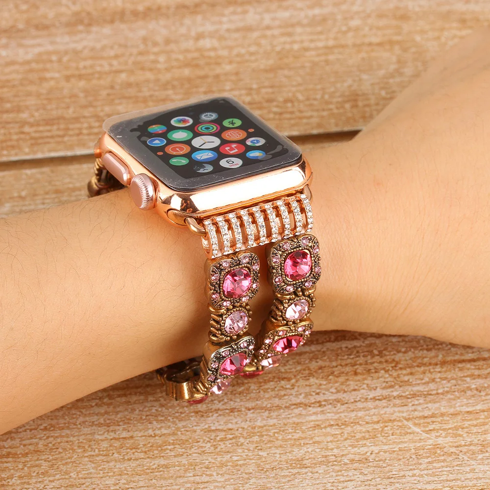 Роскошный браслет с бриллиантами для Apple watch band 38 мм 42 40 44 металлический ремешок