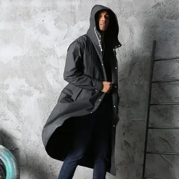 

Stylish Black Adult Raincoat Pure Black Outdoor Men's Long Style Hiking Poncho Environmental Rain Coat