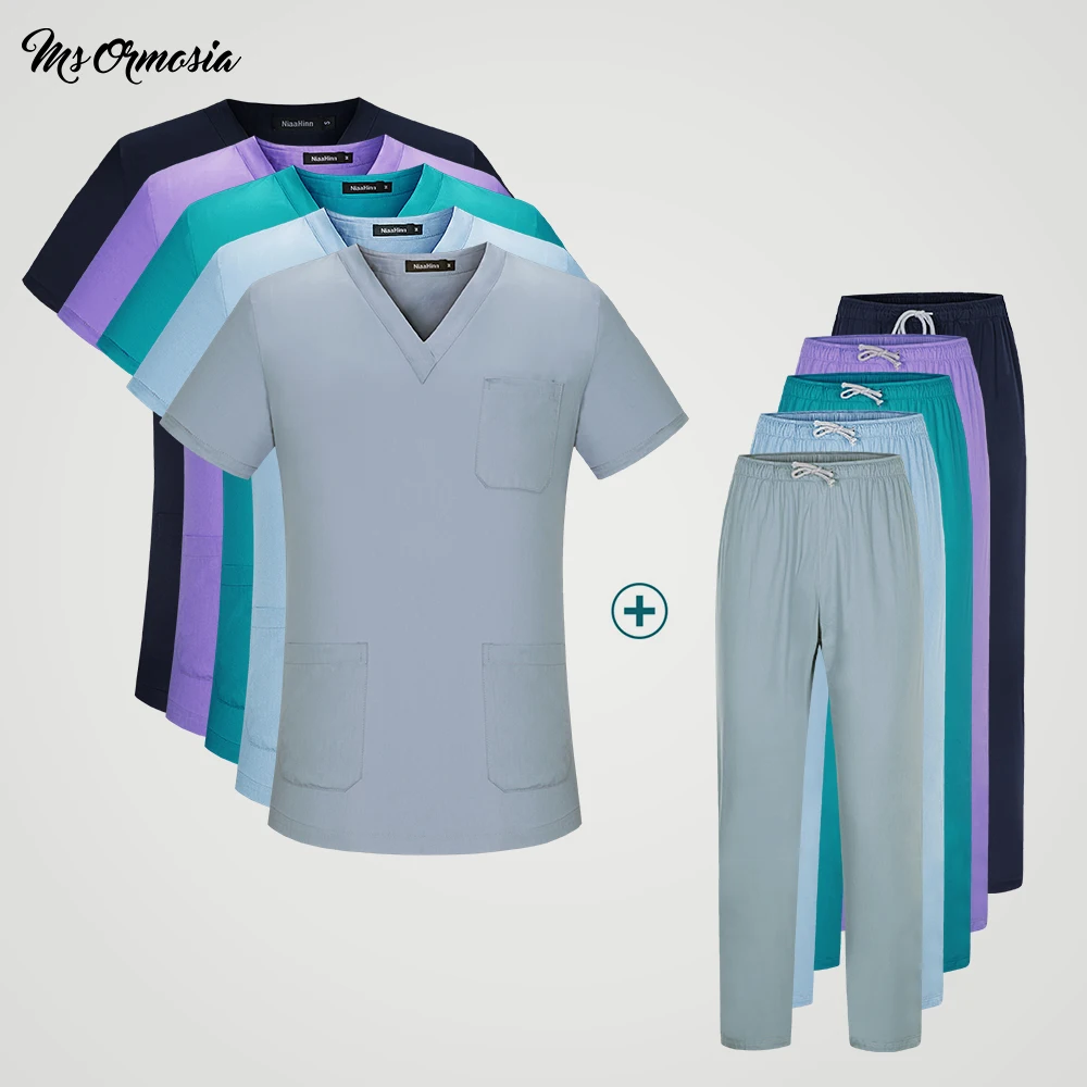 

wholesale unisex high quality V-neck Breathable Scrubs uniform Suit pet shop uniform Beauty salon scrub work clothes Solid color