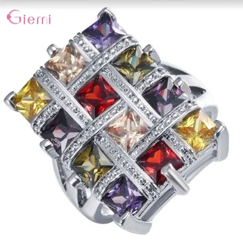

Particular New Fashion S925 Sterling Silver Top Quality Colorful Stone Clear Crystal Fancy Finger Rings For Women Party Jewelry