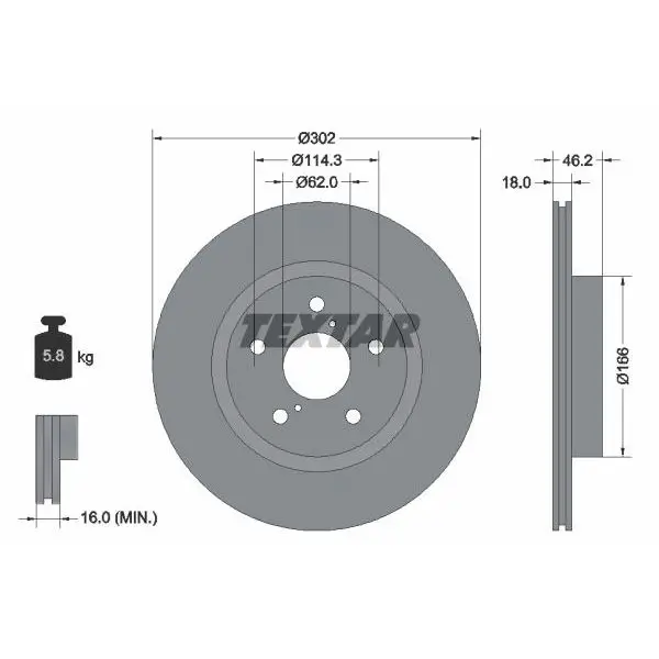 Диск тормозной передний Toyota RAV 4 2.0 94-00 TEXTAR 92093500