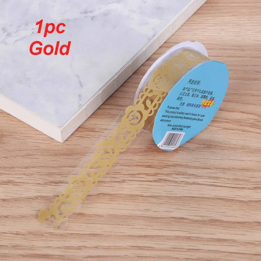 gold 1 рулон Bling PP Цветочная маскирующая Двухсторонняя клейкая лента для сенсорного экрана бумажная кружевная лента рулон самоклеющийся Скрапбукинг наклейка украшение для альбома поделки своими руками - Цвет: gold