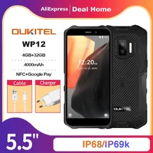 Oukitel WP12 wytrzymały IP68/69K SmartPhone 4GB + 32GB 4000mAh 13MP aparat telefon czterordzeniowy Android11 telefon komórkowy 5.5 ''HD + 500W/1300W