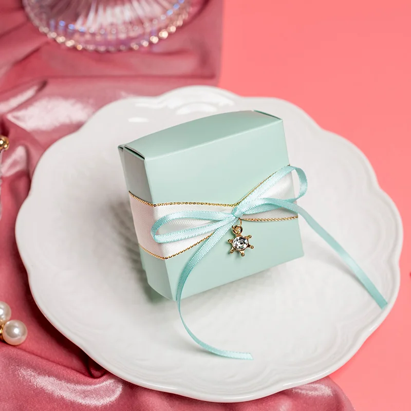 20pcs/lot Wedding candy box pink/blue Light luxury gift boxes baby shower Birthday paper packaging gift box party favors - Цвет: Blue  no candy