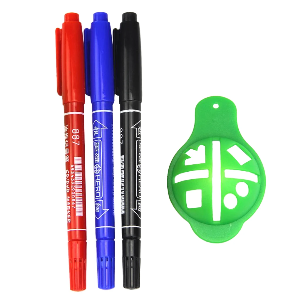 Portable Golf Ball Liner Marker Line Drawing Alignment Tool Drawer Stencil with Three Different Color Pens