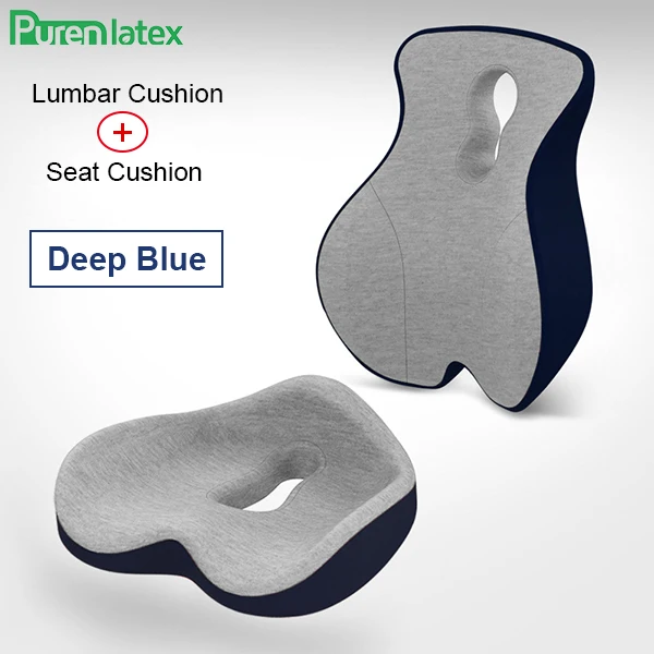 Purenlatex копчик сиденье Подушка из пены с эффектом памяти поясничного Поддержка Ортопедическая подушка набор из 2 шт. для Улучшение осанки и облегчить боль в спине - Цвет: Deep Blue