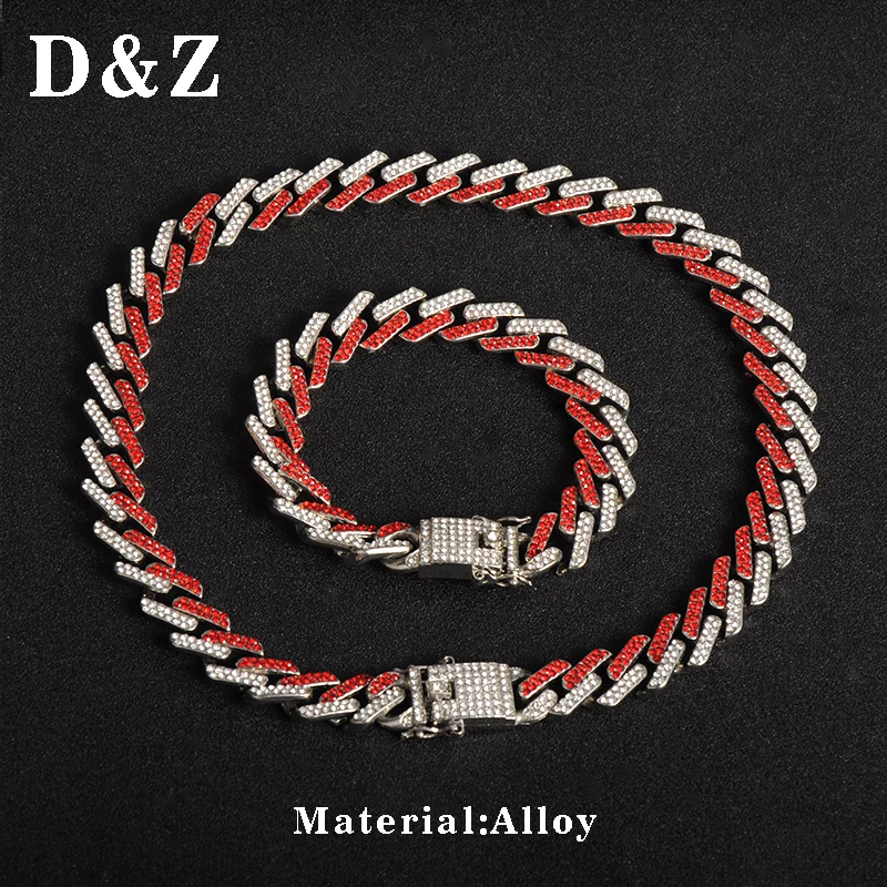 

D&Z 1 Set 13mm Shiny Cubic Zircon Prong Cuban Link Long Necklace For Hipster Iced Out Jewelry Drop Shipping