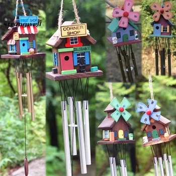 

Strongwell Idyllic Big Wooden House Wind Chimes Handmade Windmill House Copper Alloy Tube kids room decoration Birthday Gift