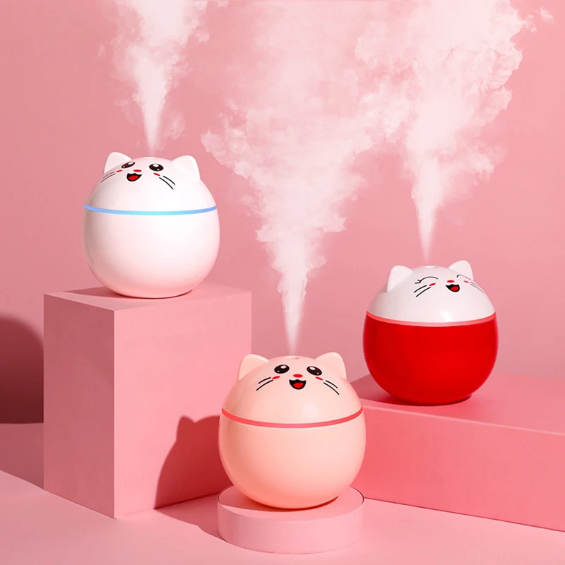가정용 초음파 자동차 미스트 메이커 가습기, 다채로운 밤 고양이 USB 램프, 미니 사무실 공기 청정기
