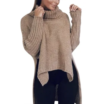 

KALENMOS Knit Sweater Women Autumn Winter Turtleneck Long Slevee Asymmetry Pullovers Tops Casual Loose Streetwear New Sweaters