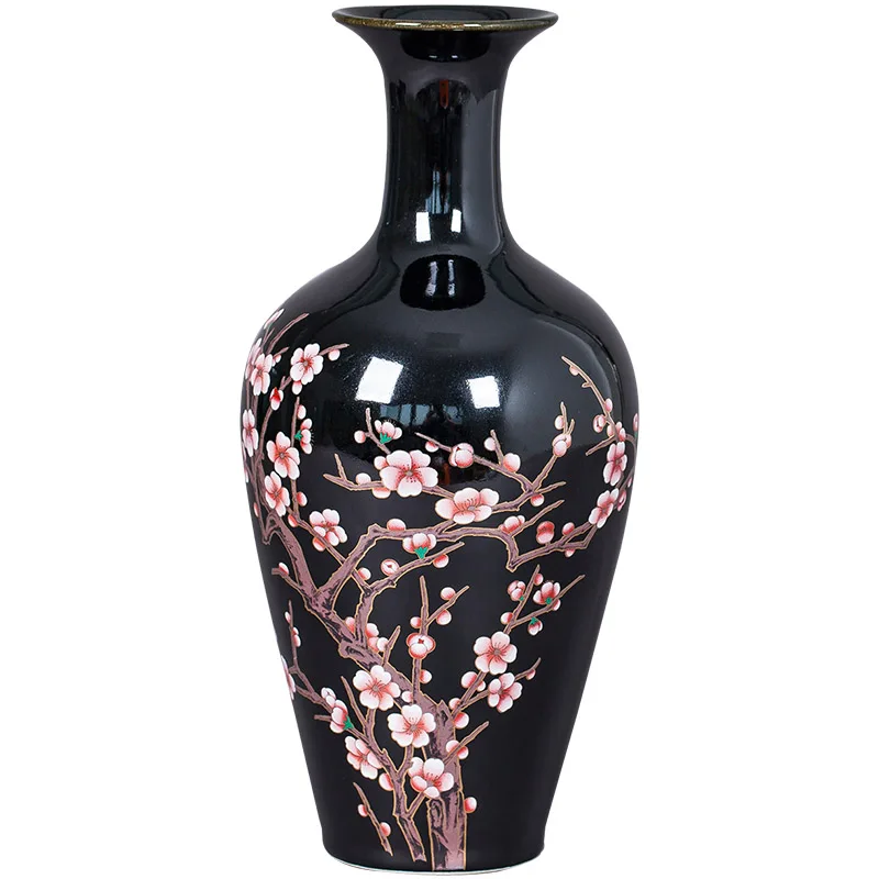 Jingdezhen Ceramics China Style Small Vase Black Glaze Plum Vase Living
