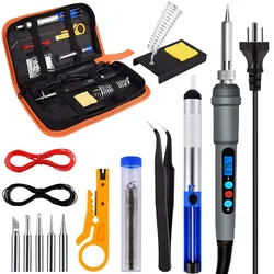 Kit de fer à souder électrique numérique, température réglable 110v, outil à main de soudage, pointes de soudage en céramique, 15 pièces 