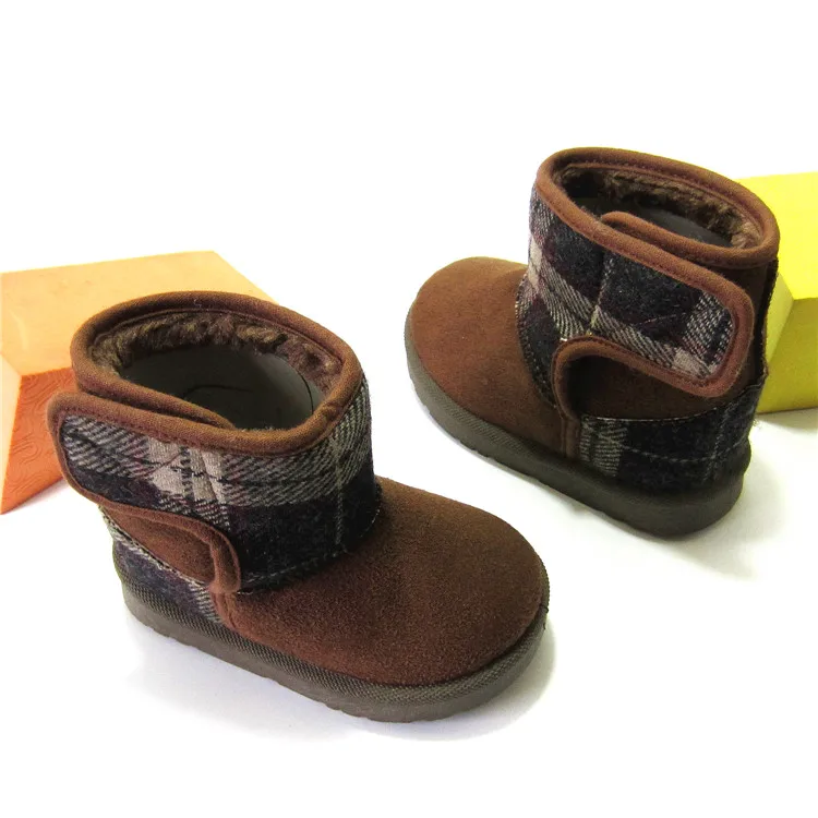 Winter New Thick Warm Baby Cotton Shoes Children Snow Boots Boys Shoes Lattice Toddler Fabric Suede Boys Boots Navy Brown