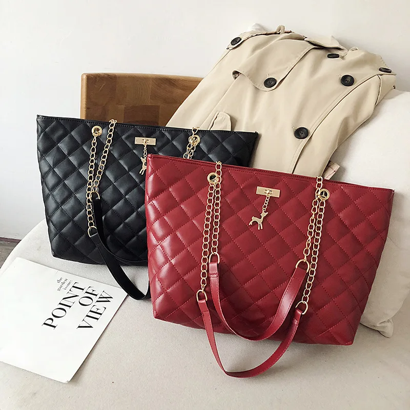  Women Bag Leather Handbag 2019 Designer Brand Luxury Large Capacity of Rhombic Chain Leather Ladies - 4000165833673