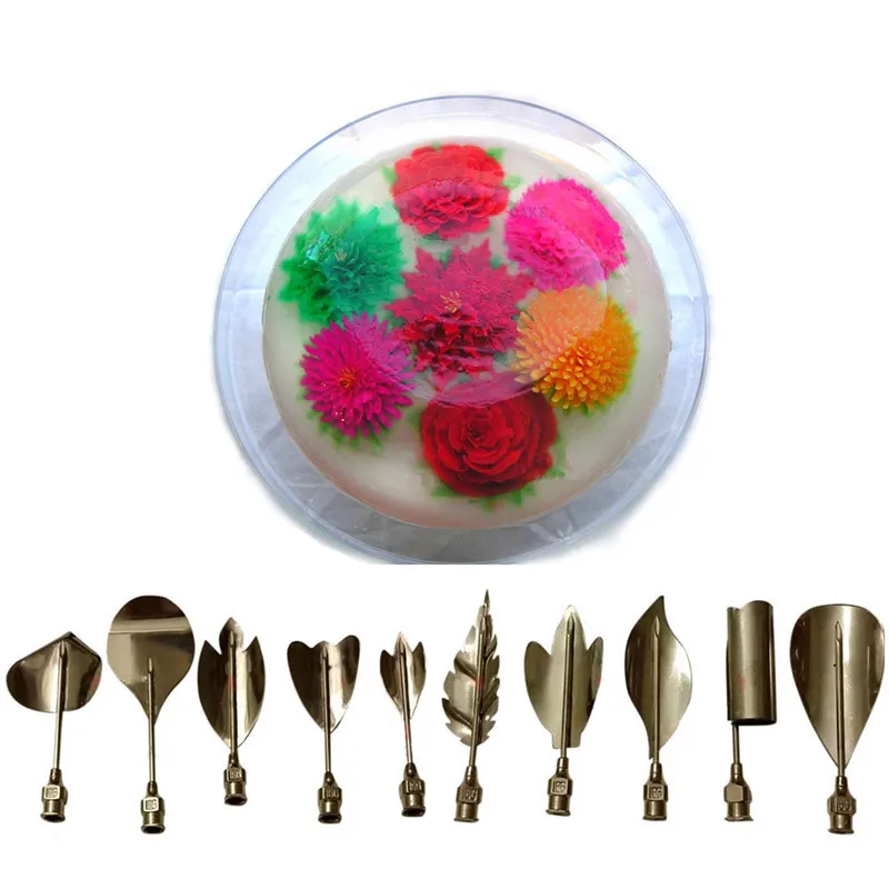 10pcs/set 3D Gelatin Jelly Art Needles Tools Gracilaria Jelly 3D Jello Cake Tool 