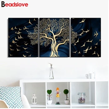 

diy Square round diamond embroidery 5D mosaic cross stitch Calligraphy Retro Tree Triptych home decorative diamond painting art,