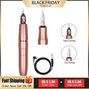 

BIOMASER Newest Permanent Makeup Tattoo Machine with 2 Head Rose Gold Microblading Pen Equipment 3D Microblading Tattoo Gun Set