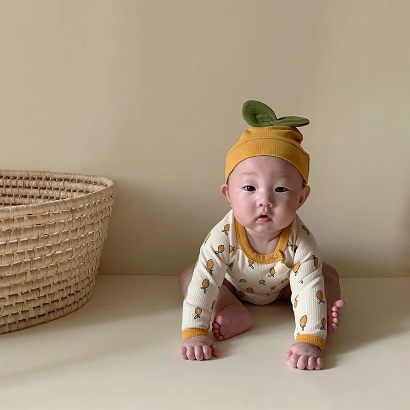MILANCEL/Одежда для новорожденных Боди с принтом лимона малышей Милая детская шапка