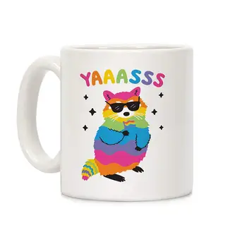 

Yas Rainbow Raccoon White 11 Ounce Ceramic Coffee Mug