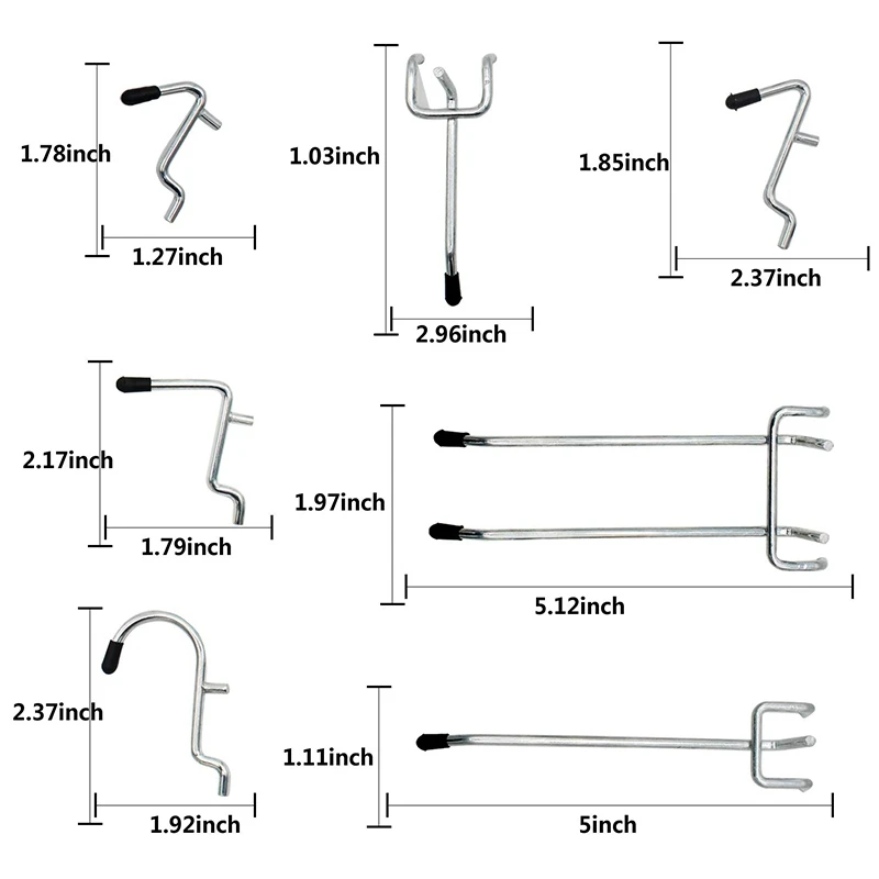 Крючки для Pegboard, ассортимент крючков для Pegboard, 62 шт., органайзер, набор инструментов для хранения с металлическими крючками и 30 фиксаторами Pegboard