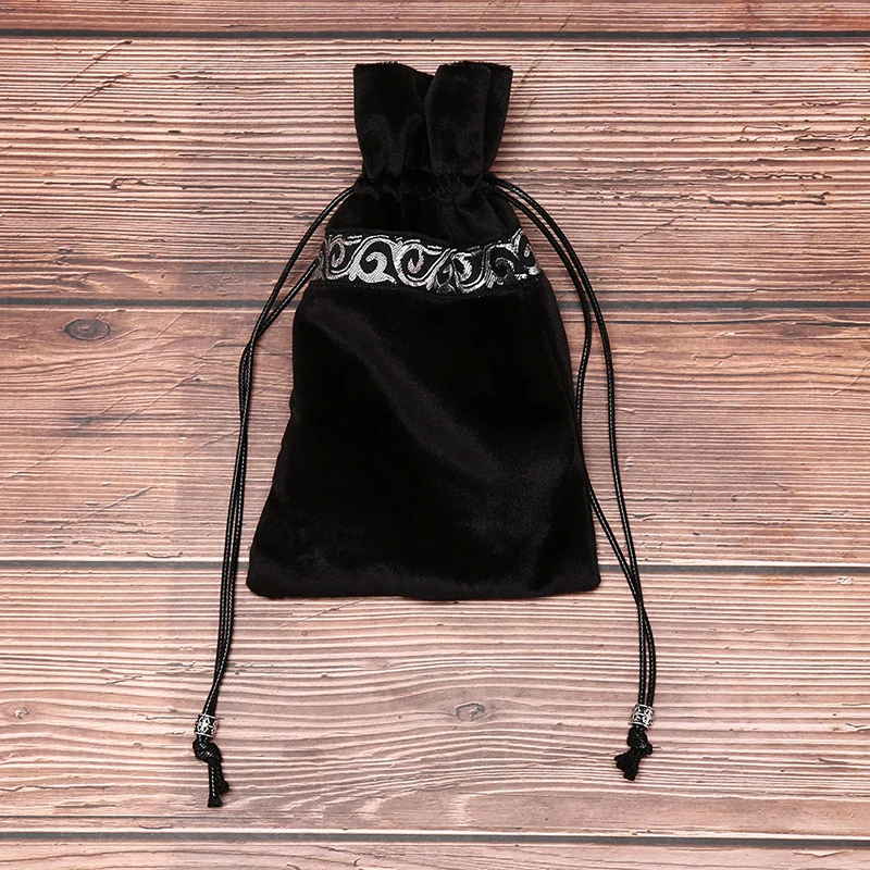 19.5cm x 12cm Retro Tarot Cards Bag Party Board Game Divination Velvet Tapestry Vintage Black Color