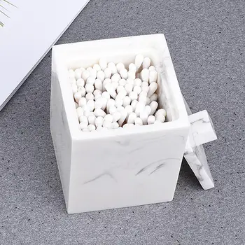 

Marble Texture Resin Cotton Swab Lid Storage Box Canister Jar Makeup Pad Holder