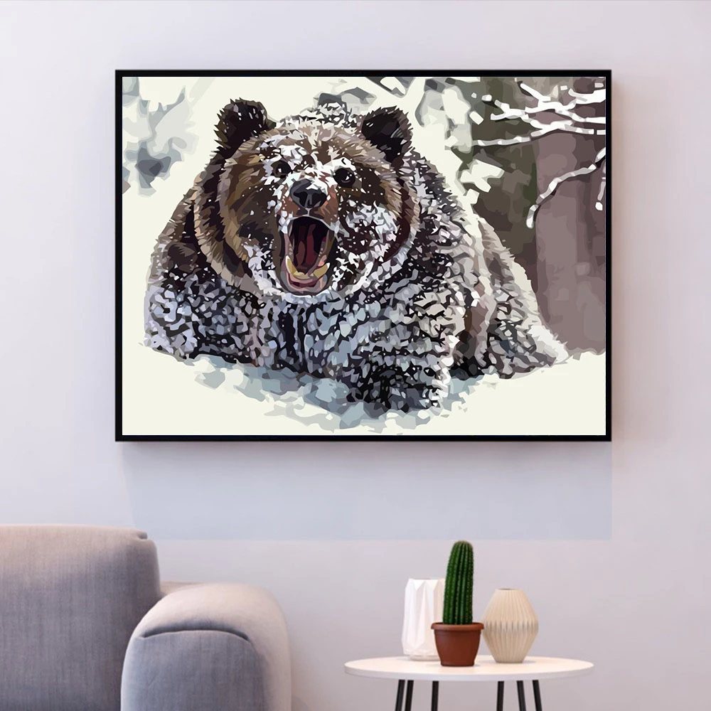 HUACAN картины по номерам медведь животные Масло Набор для рисования по номерам рисунок холст DIY зима ручная роспись домашний декор