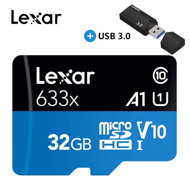 Карта памяти micro sd Lexar 512 ГБ, micro sd карта 128 ГБ, 256 ГБ, высокая скорость до 95 м/с, класс 10 633x, micro sd, TF карта, флеш-карта - Емкость: 32GB and reader