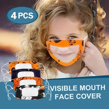 

Selling in stock Spot Fast deliver4PCS Kids Halloween Cartoon Smile Clear Mouth Expression Lip Reading Face Mask 20JUL 18