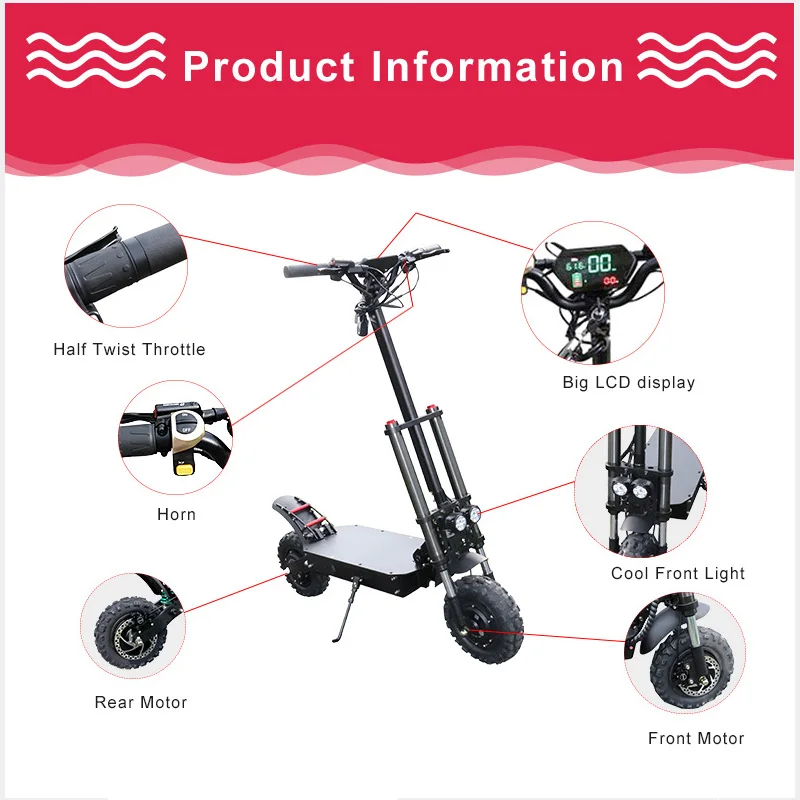 Sale 80km/h Adult Electric Scooter 11" 3200W Motor Samsung 35AH Battery Foldable Hoverboard Fat Tire Electric Kick Scooter e Scooter 1