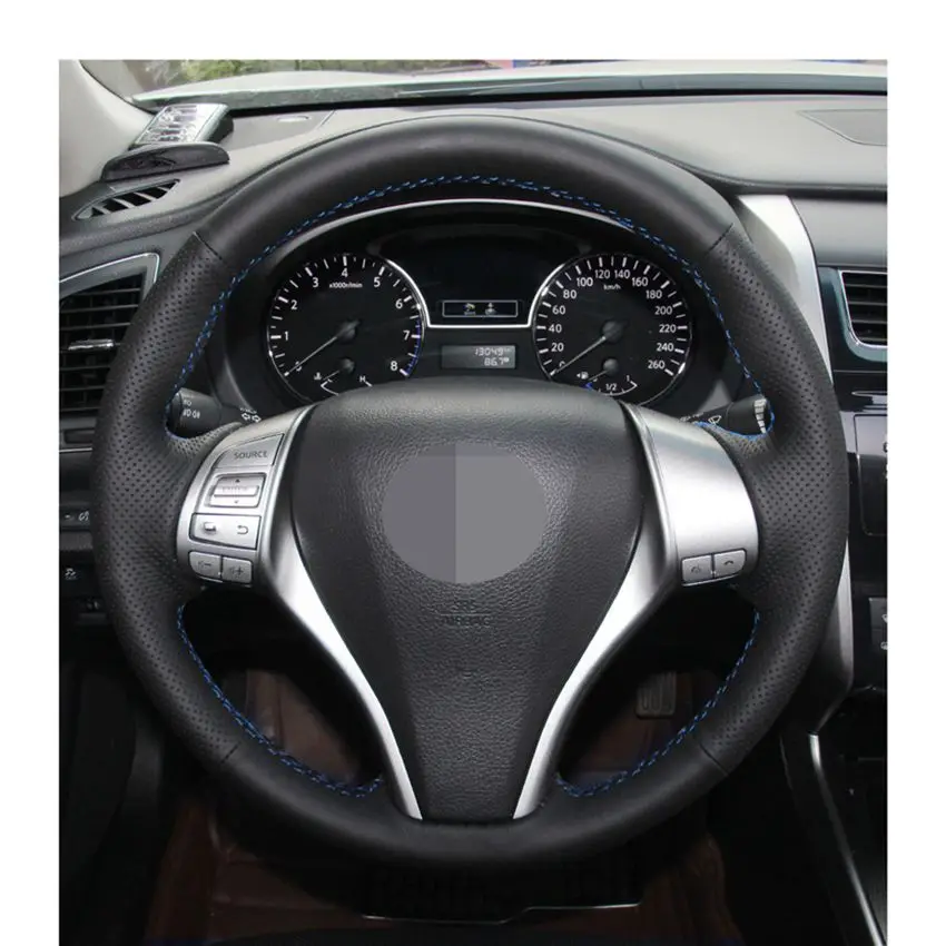 Черный чехол на руль из искусственной кожи ручной работы для Nissan Teana 2013- Altima 2013- X-Trail