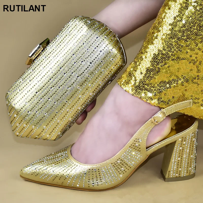

Matching Italian Shoe and Bag Set Decorated with Appliques Shoe and Bag Set New 2019 Pumps Women Shoe High Heeled Shoe for Women