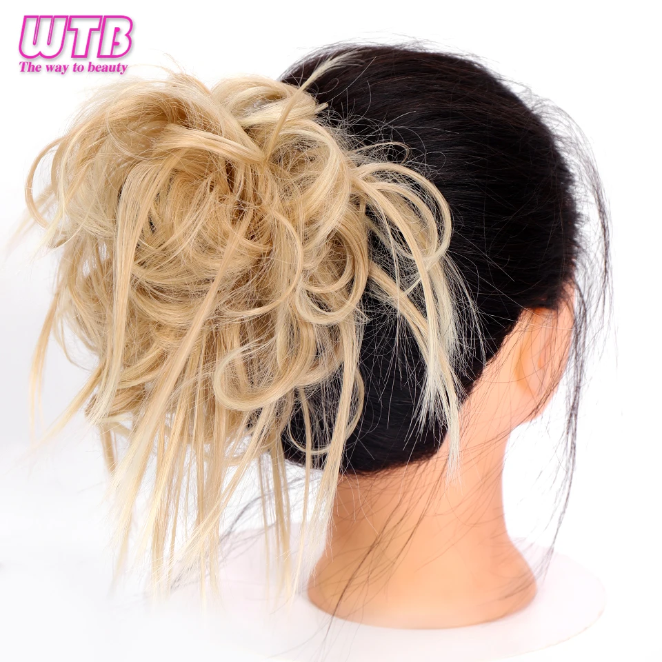WTB синтетические пушистые вьющиеся шиньон волосы для наращивания для женщин эластичная лента черный серый пучок Updo шиньоны