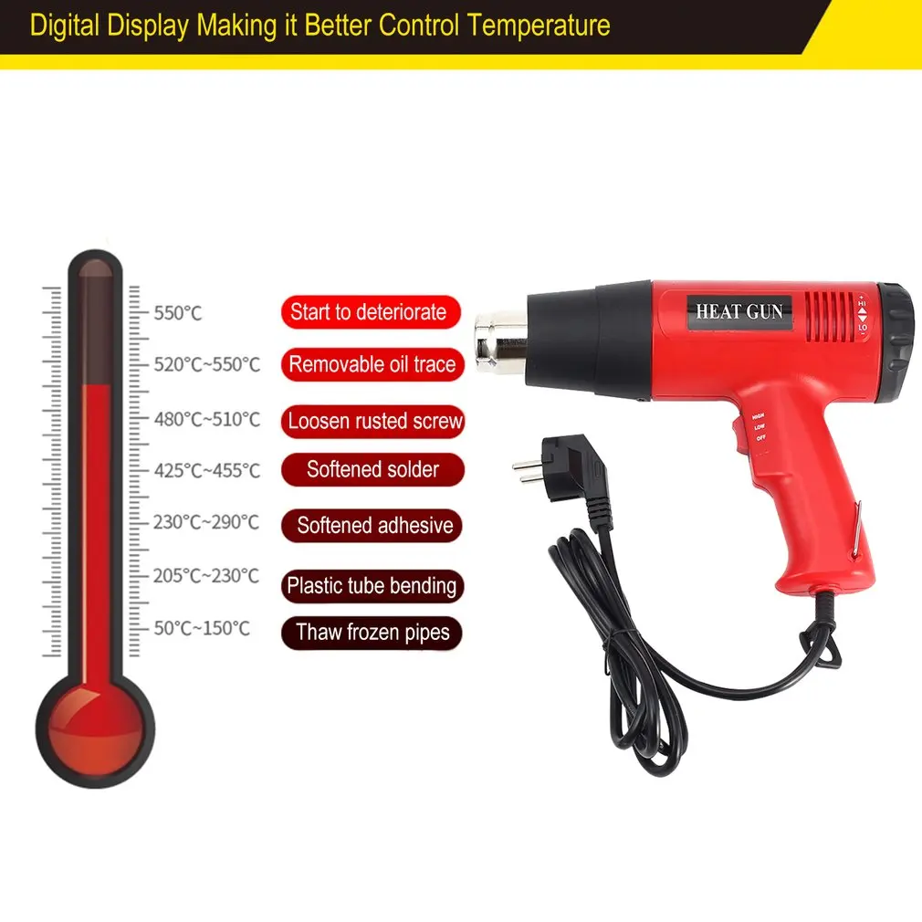 Hot Air Heat Gun 866B 2000W Digital LCD Electric Temperature Fan Adjustable Shrink Paint Stripper Rework DIY Tool+ Nozzle