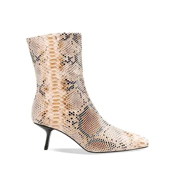 

Womens Pointy Toe Ankle Boots Snake Pattern Strange High Heel Match Colors Sexy Shoes New 2020 Plus Size 34-48