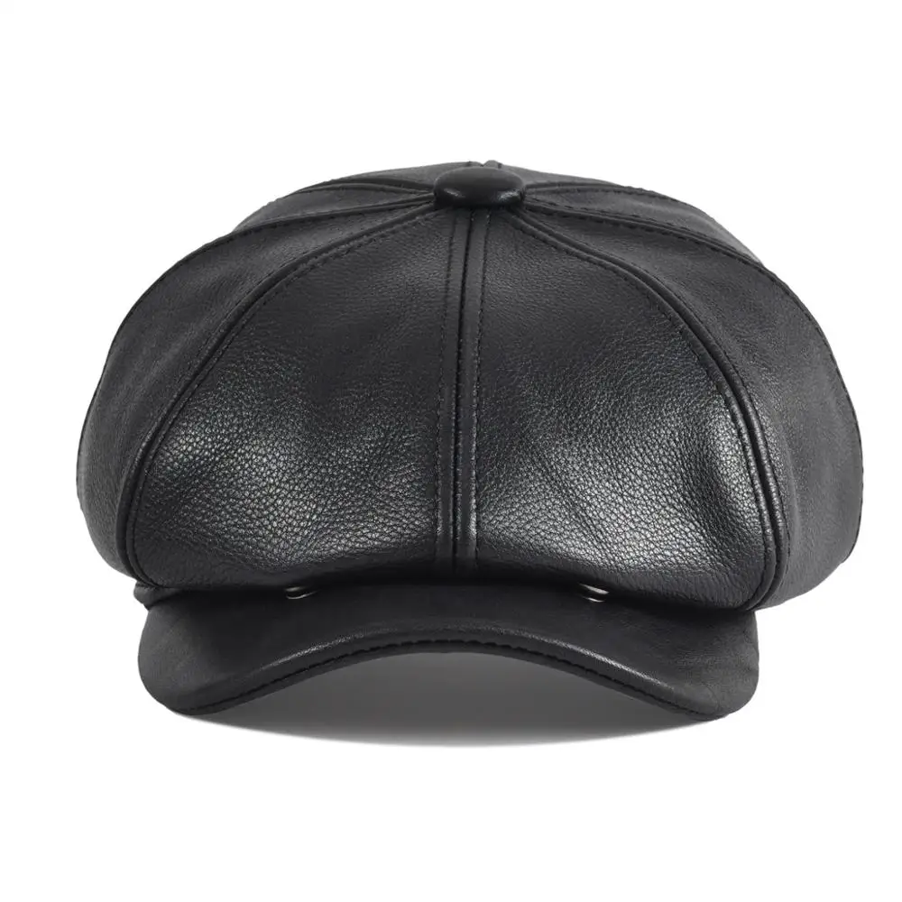 VOBOOM Winter Leather Newsboy Cap Black 